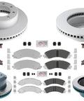 Heavy Duty Coated Disc Brake Rotors And Galvanized Pads Replacement Kit For Ram 3500 Pickup DRW 2019 2025, top view with components