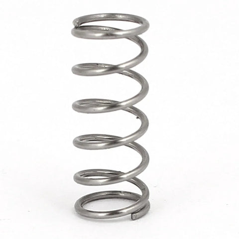 Compression spring, side view, 304 stainless steel, 6 mm OD, 0.6 mm wire, 15 mm free length