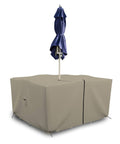Heavy Duty Square Table And Chair Set Cover With Umbrella Hole, 12 Oz Waterproof PVC Coated Polyester, All Weather UV Resistant, Beige
