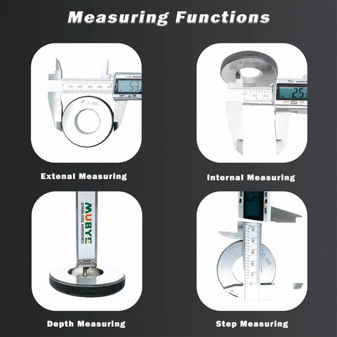 Four measurement functions of the 6 Inch Digital Caliper With LCD Display Stainless Steel Electronic Vernier Calipers IP54 Waterproof