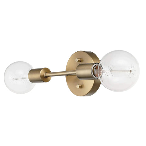 Two Light Matte Brass Vanity Light With Open Sockets Reversible Mount For Horizontal Or Vertical Install Glam Bathroom Lighting