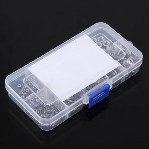 Plastic box containing 160 Pieces Stainless Steel SS304 Pan Head Screws And Nuts Kit M2 To M5 Fasteners For Home Office Industrial Machinery Repair durable rustproof hardware set.
