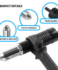 Cordless Car Rivet Gun Adapter Kit With 4 Rivet Heads featuring alloy steel tips, plastic handles, and drill adapter in product details view