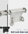 Heavy Duty Stainless Steel Gate Latch And Bolt For Wood Garden Fence Smooth Glider Security Bar attached to gate with bolts.
