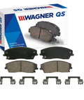 Front QS Disc Brake Pad Set For Chrysler 300 2005 Through 2018, with hardware, displayed with packaging