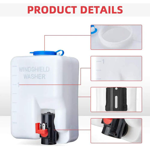 Universal 12V Windshield Washer Pump Kit with Fluid Reservoir Bottle Jet Nozzle Switch for cars UTVs ATVs boats and motorized gear