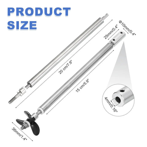 RC Boat Drive Shaft Kit With 200mm Shaft, 25mm Sleeve, 36mm Propeller Trio And Coupling Joint For 4mm Motor Shafts Durable DIY Propulsion Assembly For Fast Smooth Boat And Submarine Builds, stainless steel parts and sizes