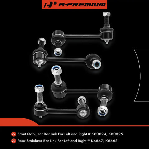 Set Of Four Front And Rear Sway Bar Links Kit Stabilizer Bar Links For Chevy Trailblazer SSR GMC Envoy Buick Rainier Saab 9-7x Isuzu Ascender Oldsmobile Bravada Durable Heavy Duty Direct Fit Replacement showing front and rear stabilizer bar links.