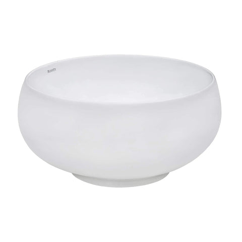 Top Mount 12 Inch Round White Vessel Sink For Bathroom Vanity, Durable Solid Porcelain Ceramic Construction, Above Counter Installation, No Mounting Ring Needed, Glazed Non-Porous Finish For Easy Cleaning