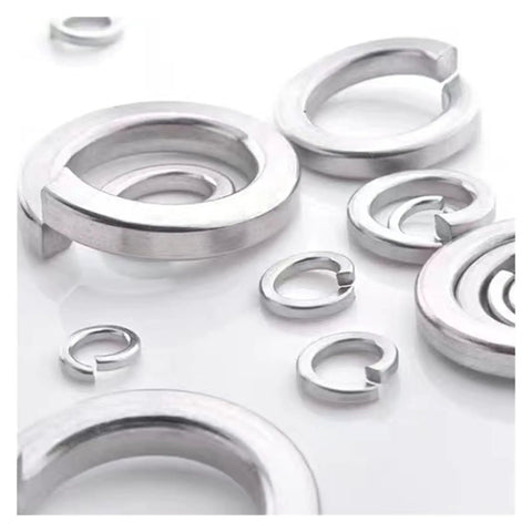 Spring Lock Washers 304 Stainless Steel GB93 Pack Of 10 To 100 Pieces Silver Finish close-up in various sizes.