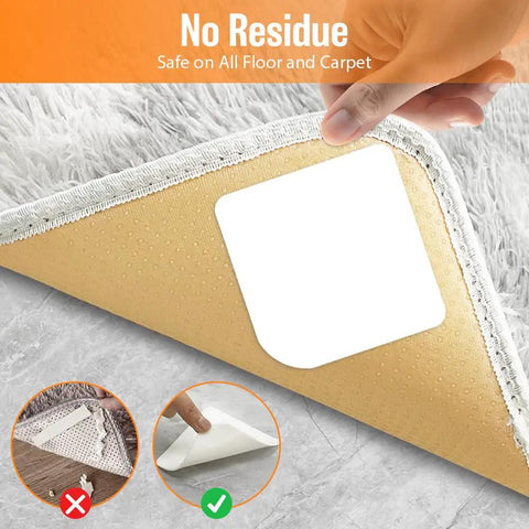 8 Pack Non Slip Rug Tape For Area Rugs Reusable Double Sided Adhesive Stickers That Keep Rug Corners Flat On Hardwood Floors And Tile