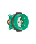 IBox Universal Plus Shower Rough In With Service Stops Three Quarter Inch, green housing, visible mounting features, front view