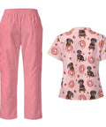 Dachshund Print Scrubs Set For Women All Day Comfort Tops And Pants Multi Profession Nurse Uniform with pocket design