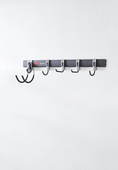 FastTrack Garage Hook Kit And Tool Organizer With All In One Rail For Wall Shed And Garden Storage 6 Piece Heavy Duty Hooks Movable