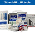 First Aid Kit by First Aid Only, 76-piece ANSI A 2021 OSHA compliant, open case with dressings and scissors