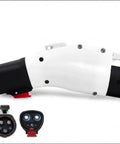 Nacs To J1772 Ev Charging Adapter 60 Amp 240 Volt Level 2 Converter For Tesla connectors side view with two plug ends.