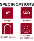 Specifications for Heavy Duty Six Inch Wooden Tongue Depressors Bulk Pack Of Five Hundred Nonsterile Smooth Edged Diagnostic Sticks.