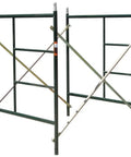 3 Stackable Box Frame Scaffold Platform 5 By 5 X 7 Foot Flip Lock Assembly heavy duty green frame with cross supports visible