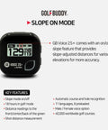 Voice 2S Plus Talking Golf GPS Rangefinder With Clip-On Hat Mount showing slope mode feature description on screen.