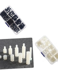 300 Pcs Nylon Spacers Nuts And Screws Assortment Kit In Black And White With Plastic Storage Box For Electronics DIY Projects Easy To Install Durable Nylon Spacers And Nuts And Screws, assorted nylon parts in box