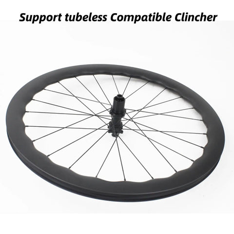 Carbon Fiber Road Bike Wheelset With 50mm Depth 1570g Weight Tubeless Ready 700c Clincher Disc Brake Six Bolts Wave Rims