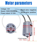 6-Inch RV Vent Fan Blade With 12V D-Shaft Motor Replacement showing motor dimensions and wire specifications