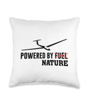 Glider Pilot Throw Pillow For Aviation Enthusiasts, Sailplane Lover Gift with powered by nature slogan on white cushion