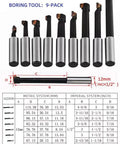 Nine Piece R8 Boring Head Set With Two Inch Heads And Morse Shank BT For Milling Heavy Duty Boring Bar Kit Includes measurement chart