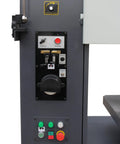 Close-up of controls on the Heavy Duty 16 Inch Vertical Metal Cutting Bandsaw With 220V Single Phase Variable Speed Pro Grade Integrated Blade Welder And Grinder Tilting Cast Iron Table For Steel Aluminum And Plastic VS 1611.