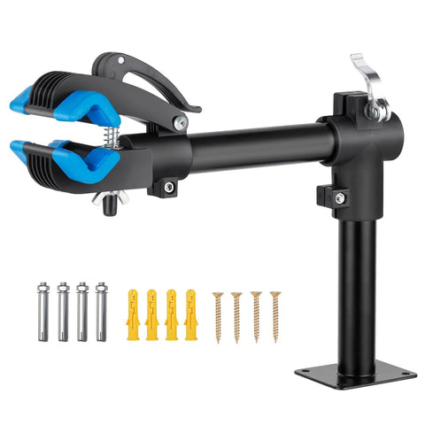 Wall Mounted Bike Repair Stand With Swivel Clamp, Easy Install, Bench Style Work Stand For Road And Mountain Bikes, Stable Pro Grade Maintenance Rack For Home Garage, Durable Clamp System And Quick Adjustments shown with mounting hardware