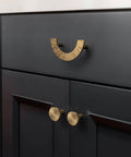 Champagne Bronze Cabinet Knobs Set 1.1 Inch Diameter Zinc Alloy Drawer Pulls for kitchen cabinets shown on dark wood cabinetry