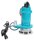 Badass Half Horsepower Stainless Steel Submersible Water Pump With Rock Solid Rust Resistant Build For Fast Crawl Space And Sump Drainage with blue exterior and power cord.