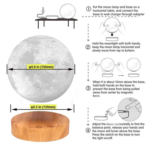 Levitating Moon Lamp With Floating And Spinning Moon Led 3D Printed Surface 20 Modes 16 Color Options Wooden Base Night Light For Room Decor And Dope Office Desk Toy Gift