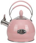 Stainless Steel Whistling Tea Kettle for Stovetop and Induction, 2.6 Quart, Pink finish, ergonomic handle, rustproof, easy to clean.