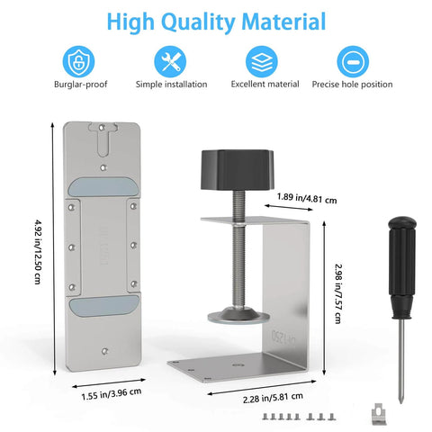 Anti Theft Doorbell Mount For Eufy E340 Video Doorbell Camera with hidden screws, aluminum construction, shown with installation tools.