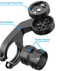 Out Front Bike Mount For Edge GPS Computers With Extended Handlebar Arm showing fixed dock, extension bracket, and rubber spacer