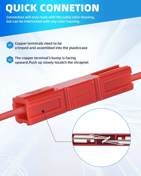 Heavy Duty Quick Swap Battery Connector Assortment Kit 108 Pcs showing red connector housing and copper terminals assembly.