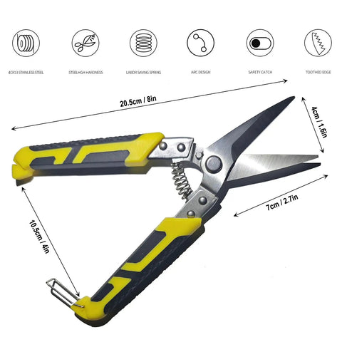 Beefy Heavy Duty Tin Snips 8.7 Inch Aviation Straight Metal Cutter with Comfort Grip, Stainless Steel Blades, Serrated Edge