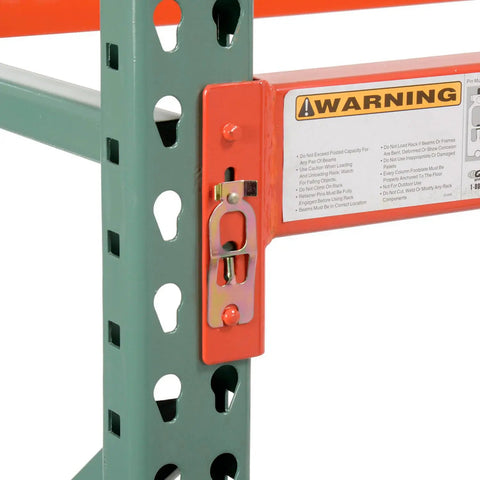 Tough As Nails Teardrop Pallet Rack Starter Unit with dual uprights, steel frame, and safety pin detail for sturdy installation.