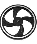 kousoer Encoder Wheel Bore 6mm Aluminum Rubber Measuring Wheel Black Heavy with black and silver design and slots for sensor detection.