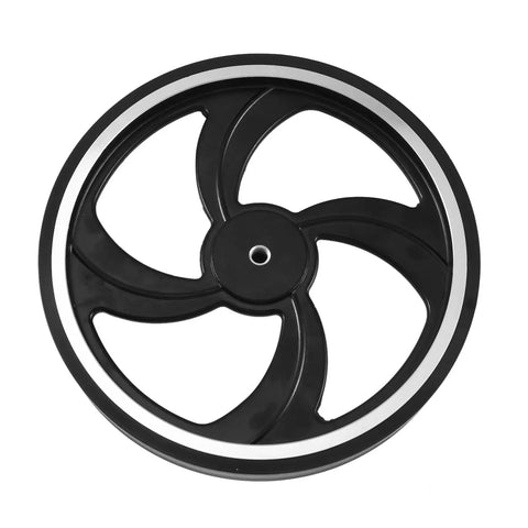 kousoer Encoder Wheel Bore 6mm Aluminum Rubber Measuring Wheel Black Heavy with black and silver design and slots for sensor detection.