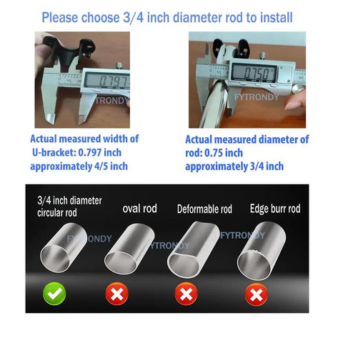 Stainless Steel Three Quarter Inch Wardrobe Closet Rod Bracket U Shaped Open Socket Bracket For Shower Curtain Rod Ends Supports Flange Black Edition Beefy Rock Solid Durable Easy Install, 3/4-inch rod size guide