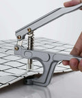 Close-up of All Purpose Snap Pliers Kit for Crafts and Clothing in use, showing easy snap fastener tool set for T3 T5 T8 snaps on fabric.