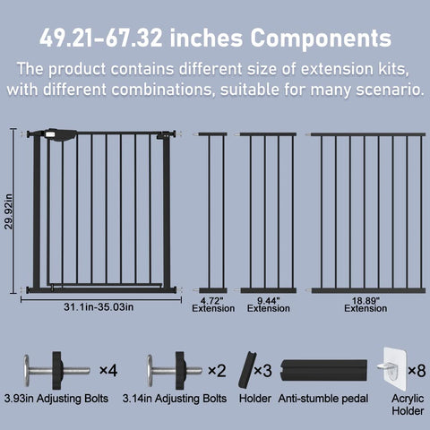 Triple Lock Baby Gate For Stairs And Doorways Extra Wide 31 To 86 Inches Pressure Mounted Walk Through Safety Gate parts diagram