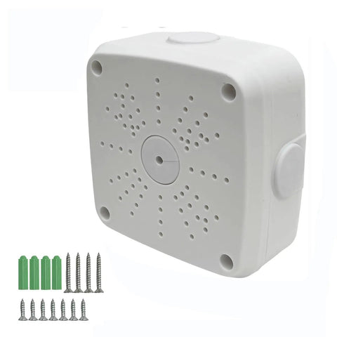 Rugged All Weather Ready Rainproof Dustproof Junction Box For Outdoor And Indoor Projects With Security Camera Bracket Pack Of 3 115 x 115 x 50mm Universal Electrical Enclosure, shown with installation accessories.