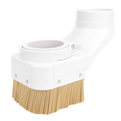 Top Shelf 75Mm Cnc Dust Shoe For Engraving Machines Offering No Sweat Chip Control. White ABS dust shoe with bristles for chip control.