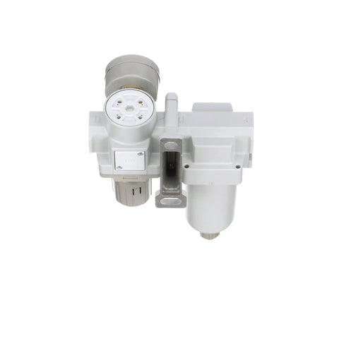 Three Quarter Inch NPT Compressed Air Filter Regulator Combo With Metal Bowl Manual Drain Gauge Bracket 10 Micron Element