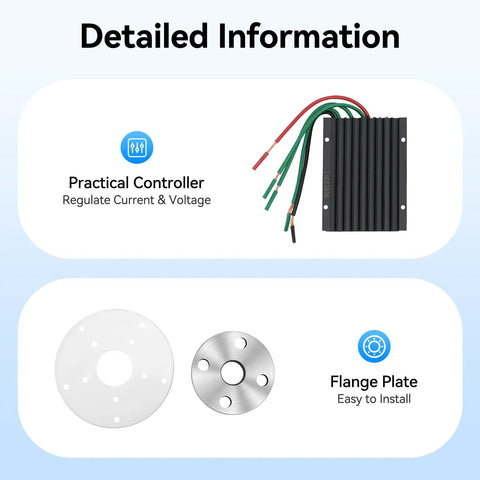 Detailed view of practical controller and flange plate for 600W Vertical Axis Wind Turbine Kit With 12V System, Five Blade Generator.