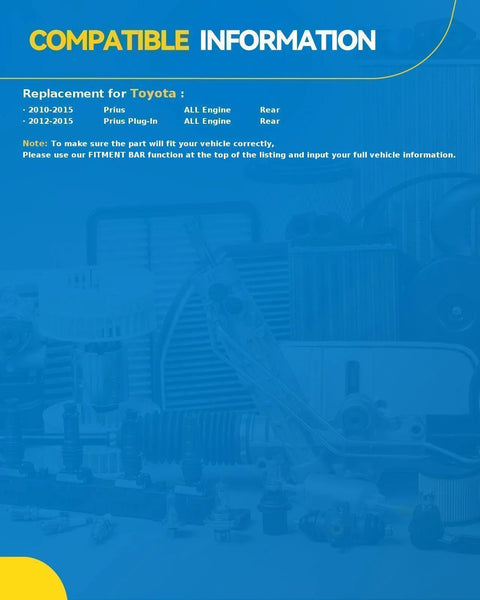 Rear Wheel Bearing Hub Assembly For Prius 2010 2015 And Prius Plug In 2012 2015 With compatibility information displayed