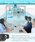 Smooth Operator 1080P Full HD Webcam With Integrated Mic, Plug And Play USB Camera For PC Laptop Mac in a meeting with 110-degree view.